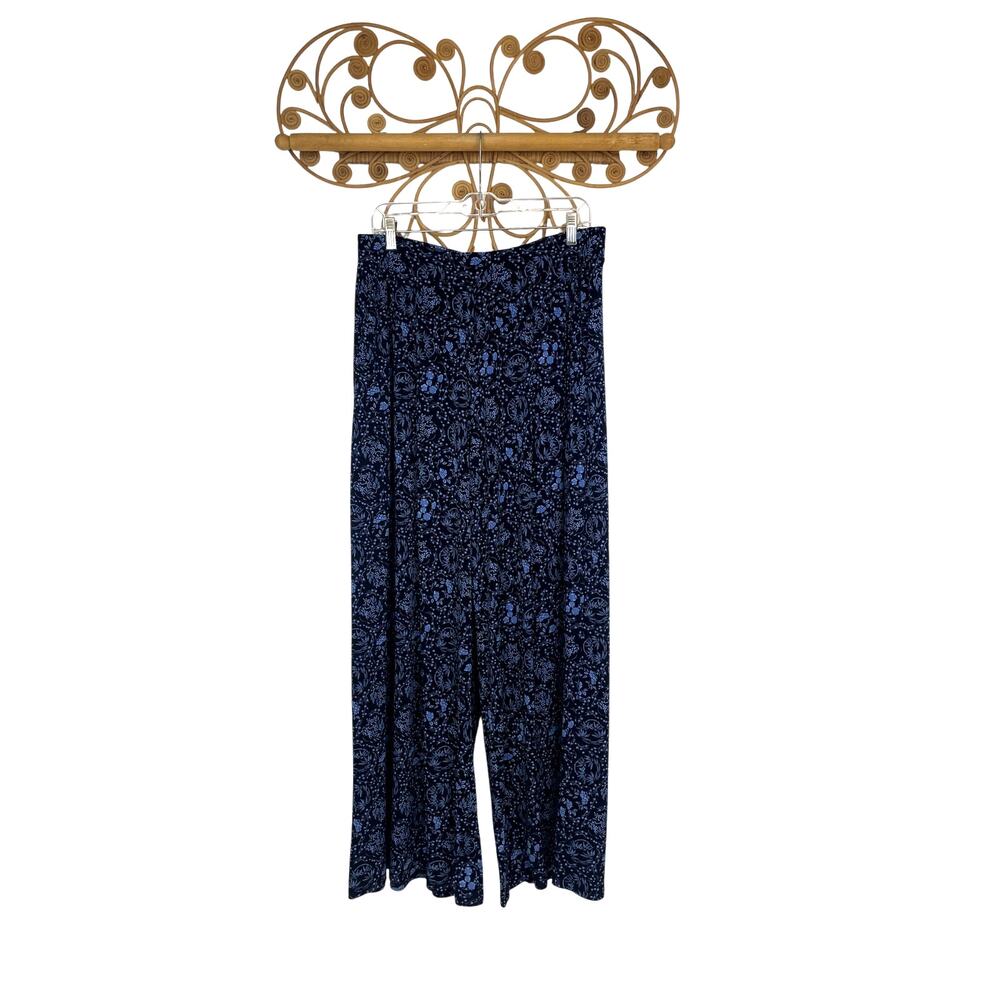 Cato navy and blue flowy floral palazzo pants L